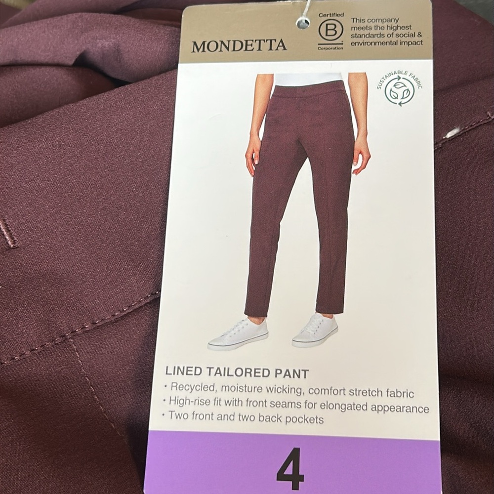 Mondetta Lined Tailored Pant Womens 4 Brown High‎ Rise Stretch Moisture Wicking - Picture 6 of 10